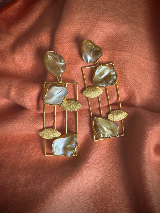 Gold Rectangle Pebble Earrings