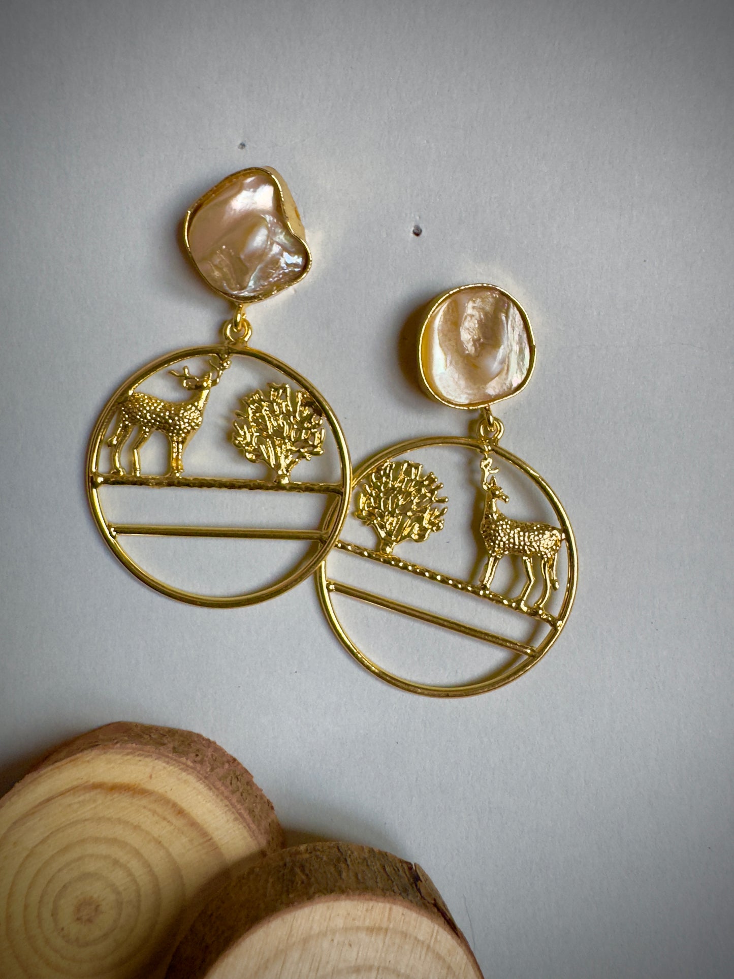 Gold Deer Stone Earring